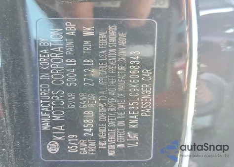 2019 Kia Stinger Gt z USA, uszkodzony, nr VIN KNAE35LC9K6068343